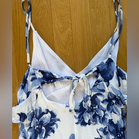 Island Time Blue and White Floral Print Ruffled Midi Dress by LULU's - Picture 14 of 16